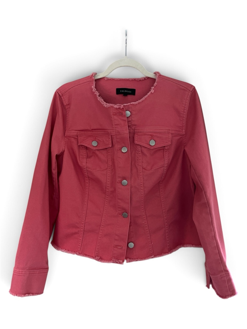 Talbots Rose-Pink Frayed Edge Denim Jacket